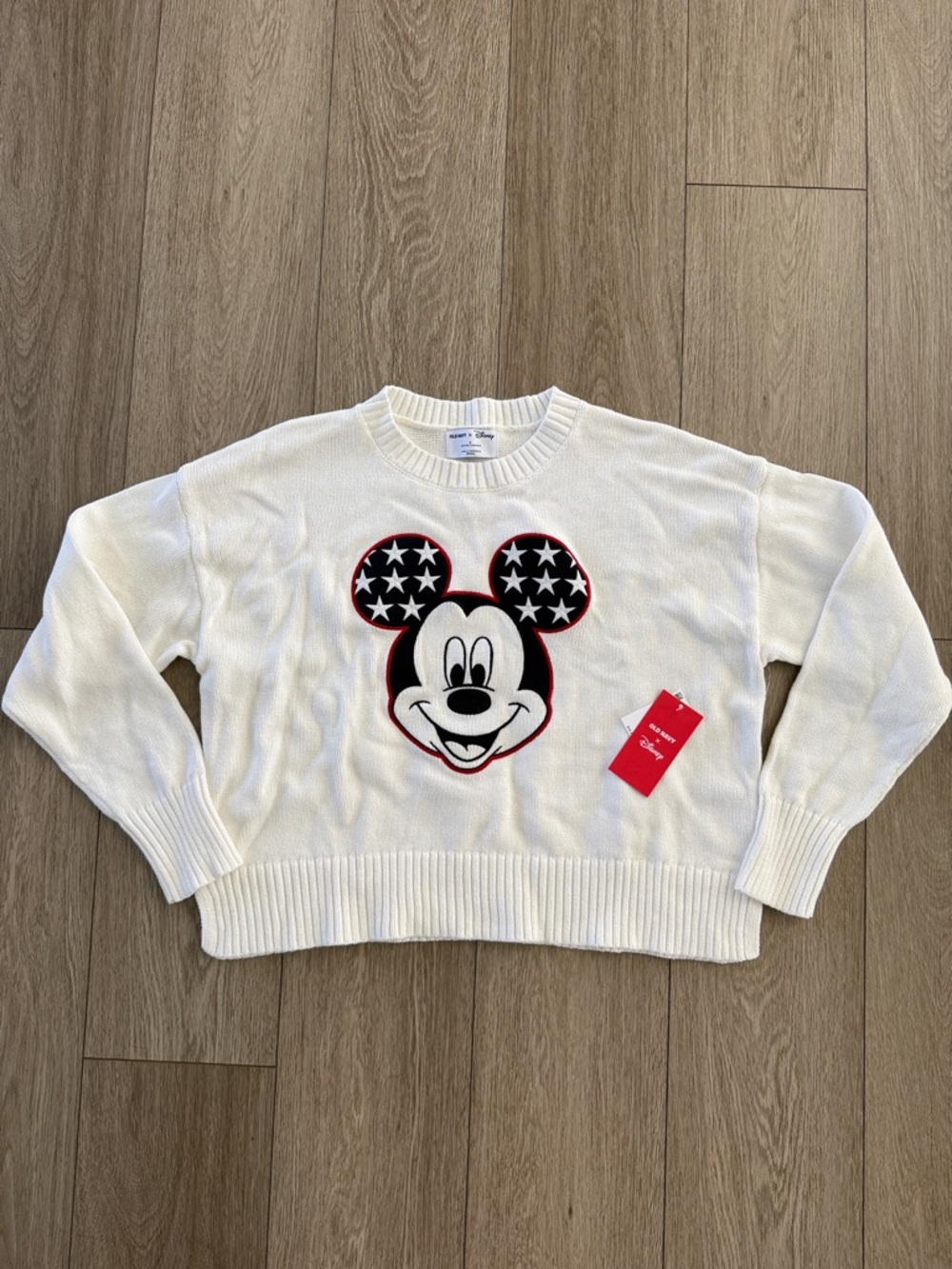 Disney x Old Navy White mickey mouse patriotic sweater NWT size small cotton